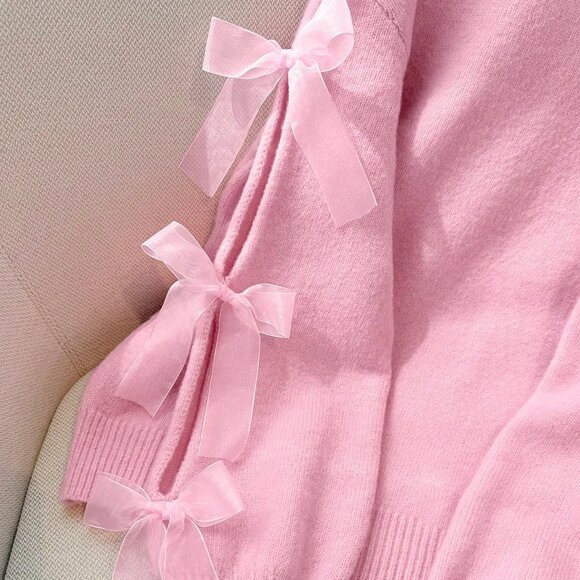 Pink Elegant Women's French Romantic Knit Pullover Sweater - Picture 5 of 6